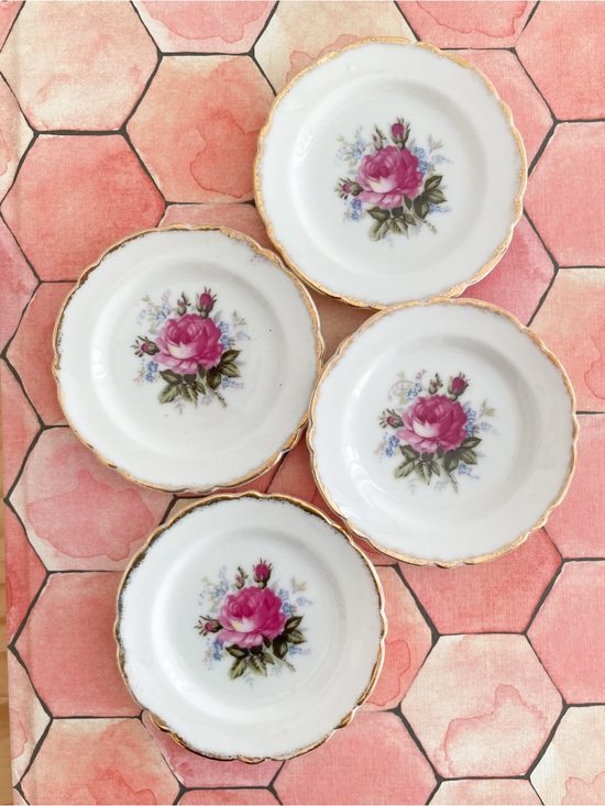 Vintage Other - Vintage Chase Japan Moss Rose Porcelain Tea Bag Holders/Trinket Dishes -Set of 4